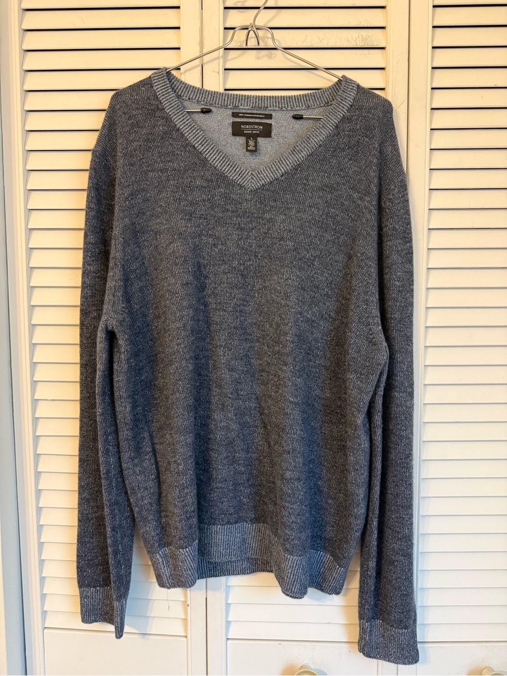 Nordstrom Mens Shop V-Neck Sweater Large Navy Cashmere Long Sleeve Preppy Luxury